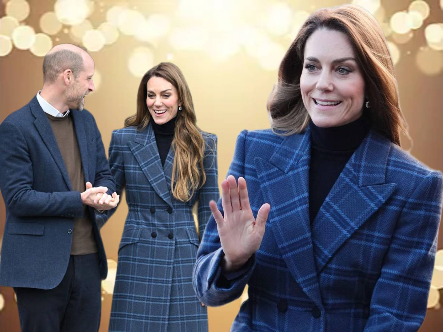 格子大衣优雅大气不愧是英国最美王妃开元棋牌试玩凯特冬季穿搭满分蓝色(图4)