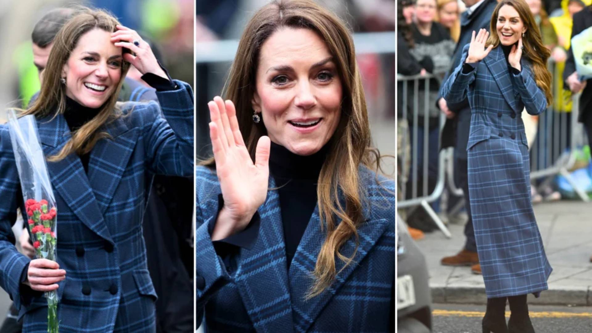 格子大衣优雅大气不愧是英国最美王妃开元棋牌试玩凯特冬季穿搭满分蓝色(图7)